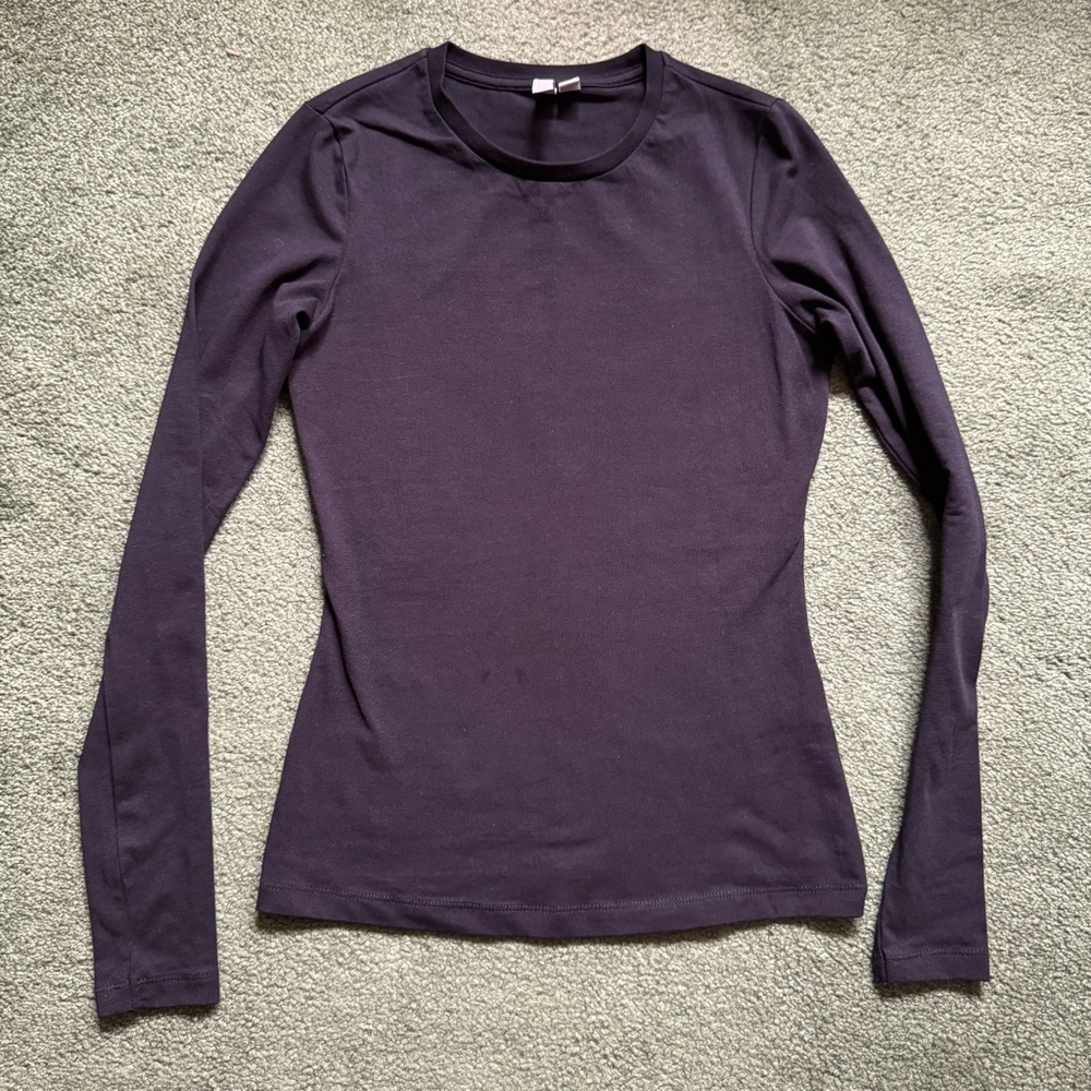 NEW ASOS Black Long Sleeve Crew Neck Cotton Basic Top - Size 0 XXS